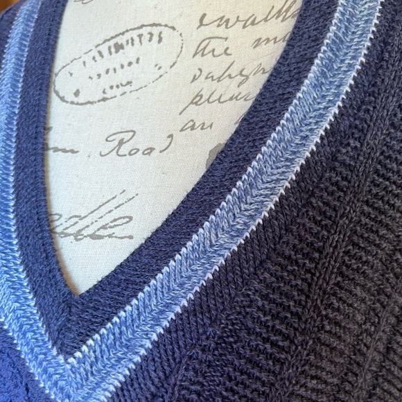 Vintage 1991 Jantzen Knit Navy Blue striped Mens Made In USA Pullover Cardigan. - Picture 10 of 16